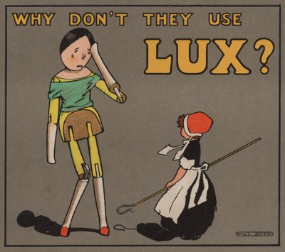 Huilende pop: advertentie voor Lux-zeep door Will Owen